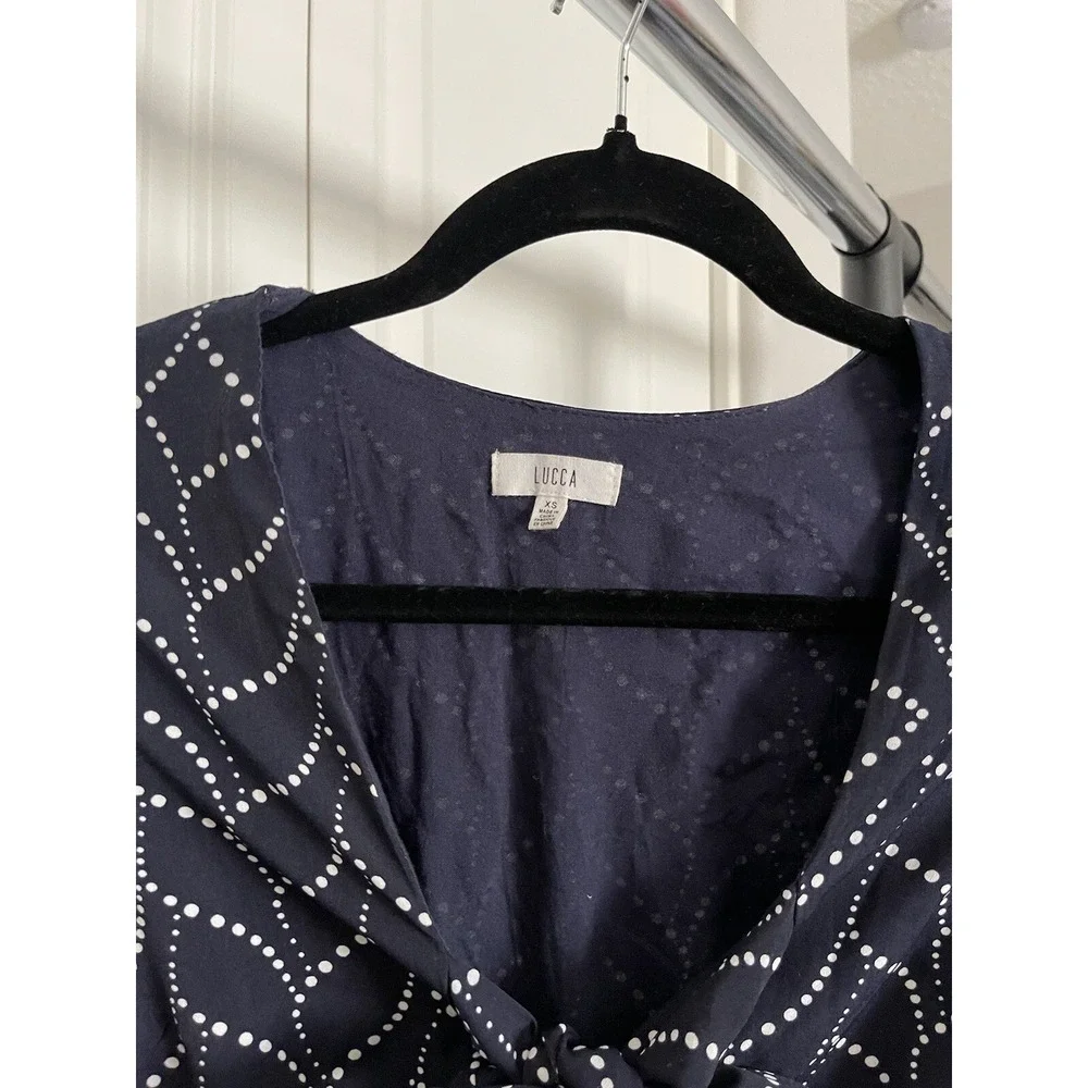 Lucca Women's Romper Navy Ruffle Tie Fun Summer‎